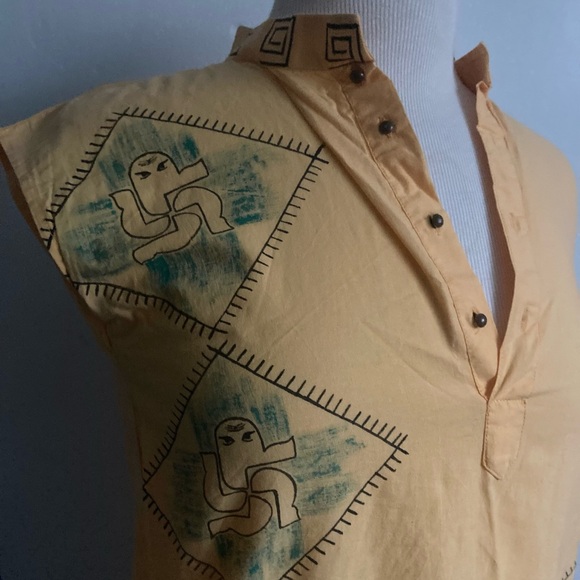 Artisan hand painted primitive vintage slip sun midi dress in warm yellow - Picture 7 of 8